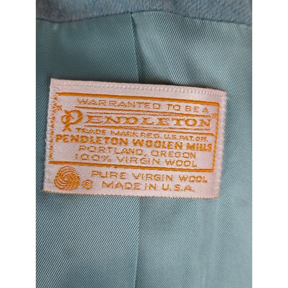 Pendleton Skirt Blazer Suit Vintage 80s Virgin Wool Career Blue Size 8 FLAWED - Picture 10 of 14